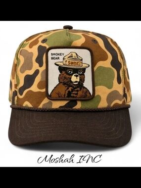 Smokey The Bear Forest Camo Snapback Patch Hat Rope Accent Mad Engine One Size